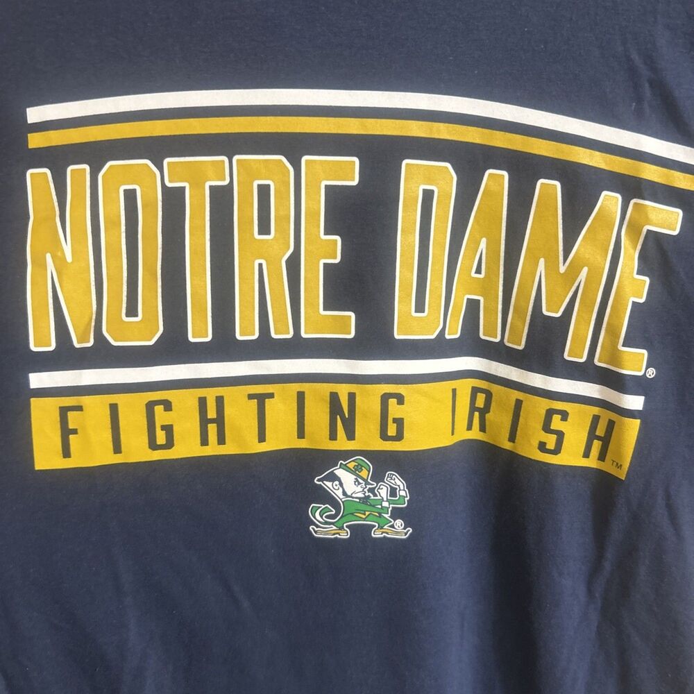 Fanatics Notre Dame Fighting Irish Navy Blue T-Shirt Mens Medium Yellow Logo - Picture 2 of 5